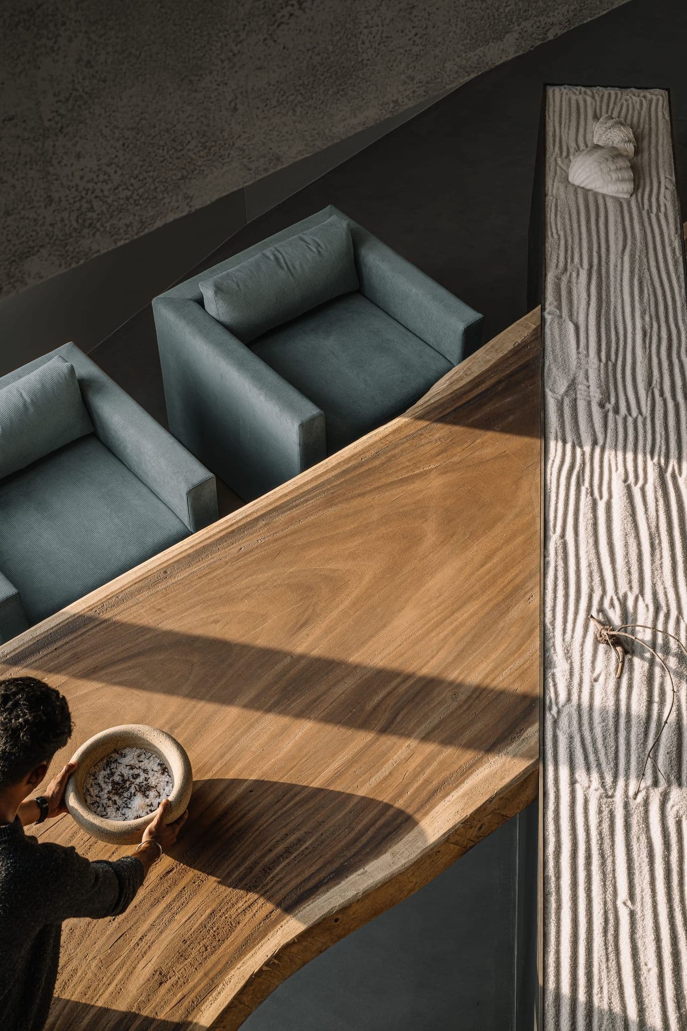 Timber workspace detail and desk layout